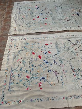 2 Antique Chinese Qing Dynasty Hand Embroidery Panel Wall Hanging 53 