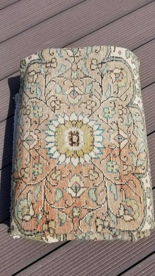 Vintage 1970 ' s Muted Olive Green Color Wool Pile Bunyan Rug 4x6ft 12