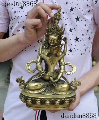 12 " Old Tibetan Bronze Gilt Vajra Mandkesvara Yab - Yum Happy Buddha Hevajra Statue