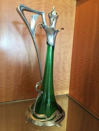 Vintage Wmf Art Nouveau Glass And Pewter Decanter W/glass And Pewter Top