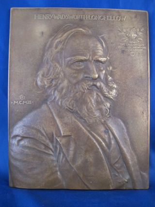 Longfellow C1911 Signed Portrait Relief Bronze Plaque By John Flanagan