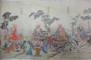 1290cm Very Long Old Chinese Scroll Hand Painting Buddhas " Fajieyuanliutu " Marks