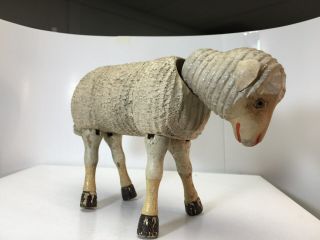 Antique Schoenhut Circus Toy Lamb Sheep Wood Carved With Glass Eyes.