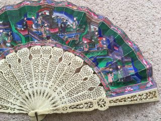 ANTIQUE CHINESE HAND FAN - double sided - lacquered wooden box 4