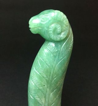 Antique 19 C.  Chinese Carved Jadeite Jade Sheephead Sword Handle.