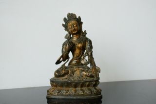 El24 Chinese Antique Buddha Statue Bronze Plating 14th Rare Buddhism