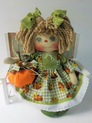 Primitive Raggedy Ann Doll Fall " Allison " Faux Blouse Skirt Pumpkin Hm Pumpkin