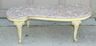 Vintage Antique Louis Xvi French Italian Curved Marble Carved Wood Coffee Table