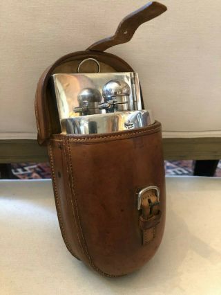 Vintage Dixon & Sons Silver Plated Flask & Sandwich Tin Canteen Set Leather Case