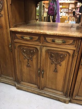 Circa 1900 French Walnut & Marble Hand Carved Art Nouveau Sideboard Buffet 3