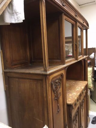 Circa 1900 French Walnut & Marble Hand Carved Art Nouveau Sideboard Buffet 6