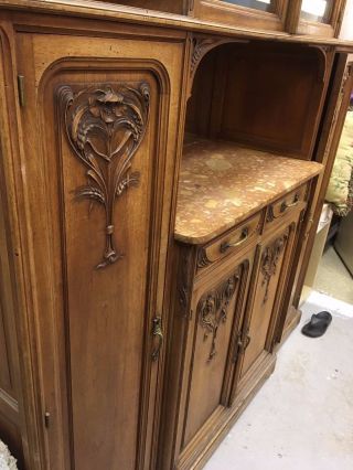 Circa 1900 French Walnut & Marble Hand Carved Art Nouveau Sideboard Buffet 7