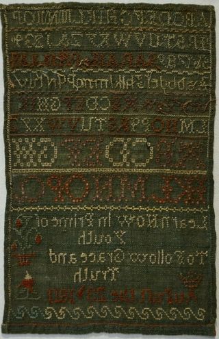 SMALL EARLY 19TH CENTURY ALPHABET & VERSE SAMPLER BY SARAH PHILLIPS - 1811 12