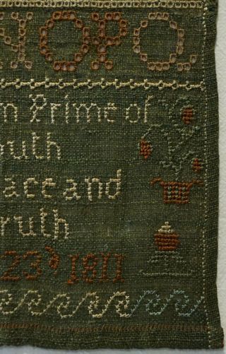 SMALL EARLY 19TH CENTURY ALPHABET & VERSE SAMPLER BY SARAH PHILLIPS - 1811 7