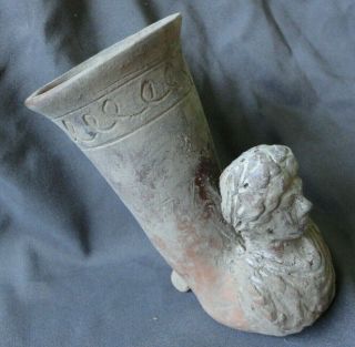 Rare Ancient Greek Roman Terracotta Drinking Rhyton Senatorial Bust