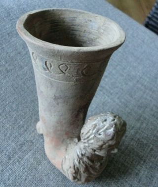 RARE ANCIENT GREEK ROMAN TERRACOTTA DRINKING RHYTON SENATORIAL BUST 9