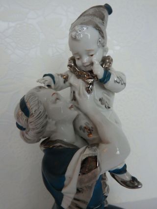 Antique Ackermann & Fritze Beehive Shield Marked Porcelain Lady And Pierrot.