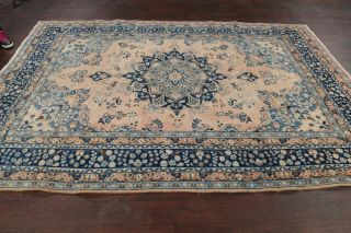 ANTIQUE Muted PEACH & BLUE Traditional Persian Area Rug Distressed Carpet 6x9 7