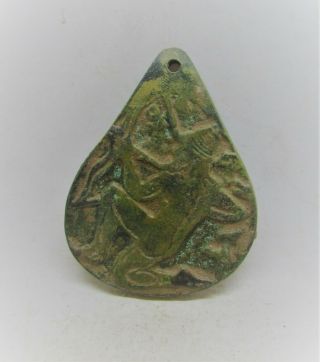 Ancient Roman Bronze Pendant With Depiction Of Archer And Eagle Aquilla Two Side