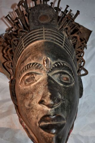 Orig $499 - Kongo Nikisi Mask,  Glass Eyes Early 1900s Real 15 " Prov.