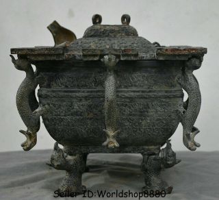12 " Old China Bronze Ware Dynasty Dragon Beast Incense Burner Pot Wine Vessel