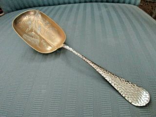 Wood & Hughes Serving Spoon Hammered Aesthetic Gold Wash Sterling Silver.  925 Nm