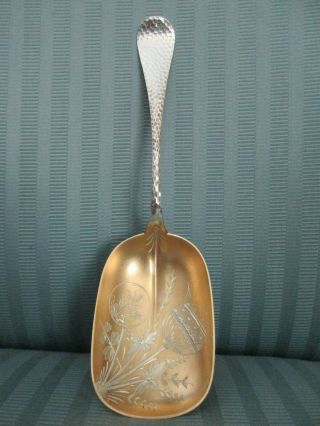 WOOD & HUGHES Serving SPOON Hammered AESTHETIC Gold Wash STERLING SILVER.  925 NM 2