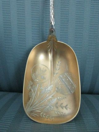 WOOD & HUGHES Serving SPOON Hammered AESTHETIC Gold Wash STERLING SILVER.  925 NM 3
