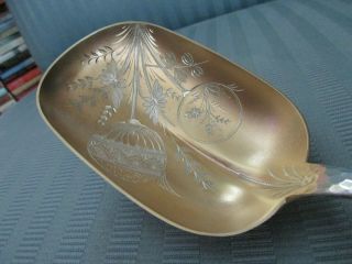 WOOD & HUGHES Serving SPOON Hammered AESTHETIC Gold Wash STERLING SILVER.  925 NM 7