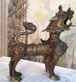 Antique Chinese Tibetan Bronze Foo Dog Mythological Lion 10