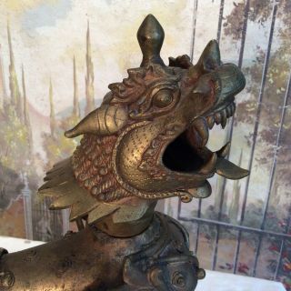 Antique Chinese Tibetan Bronze Foo Dog Mythological Lion 11