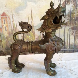Antique Chinese Tibetan Bronze Foo Dog Mythological Lion
