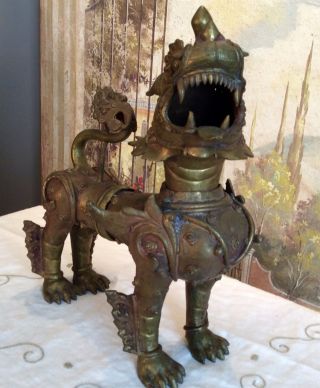 Antique Chinese Tibetan Bronze Foo Dog Mythological Lion 2