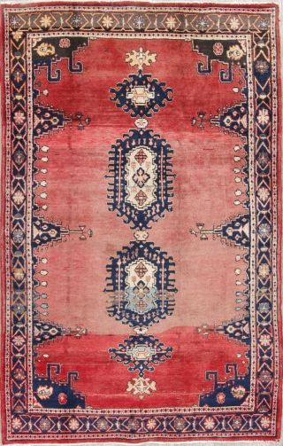 Vintage 5x7 Red Viss Persian Area Rugs Tribal Hand - Knotted Oriental Wool Carpet