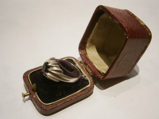 19c.  Antique Ultra Rare Old Silver Herringbone Ring Jewel Hand Made / Case