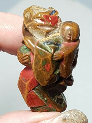 A Lovely Edo Period Ittabori Netsuke Of A Tea picker With Child.  Signed Gyuka. 11