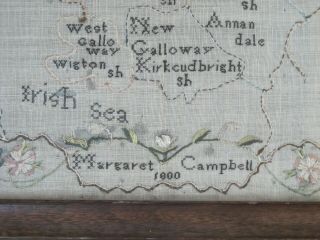 Antique c1800 FRAMED Needlework Sampler MAP of SCOTLAND by Margaret Campbell 3