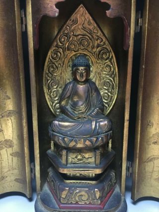 old Japanese Japan,  Buddhism Buddha statue syaka & Zushi box 23cm 克 2