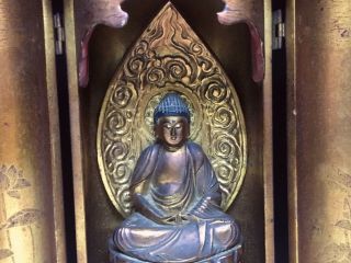 old Japanese Japan,  Buddhism Buddha statue syaka & Zushi box 23cm 克 4