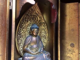 old Japanese Japan,  Buddhism Buddha statue syaka & Zushi box 23cm 克 6