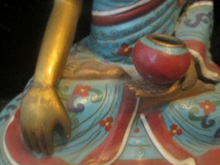 VINTAGE OLD CHINESE CLOISONNE ENAMEL BUDDHA ALTAR FIGURE MARKED 12 