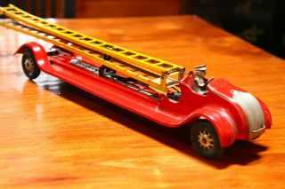 Antique Kingsbury Aerial Ladder Fire Truck Steel Toy Wind - Up 24 " Long