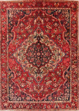 Vintage Geometric RED Bakhtiari Persian Area Rug Oriental Hand - Knotted Wool 7x10 2