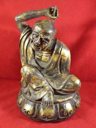 Stunning Antique Chinese Gilt Bronze Figure Of A Man With A Back Scratcher C1880