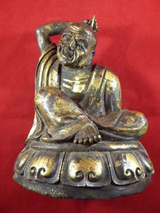 STUNNING ANTIQUE CHINESE GILT BRONZE FIGURE OF A MAN WITH A BACK SCRATCHER c1880 5