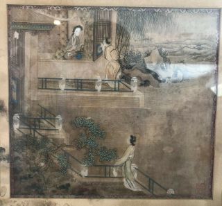 Antique 18/19th C Chinese Silk Painting Robed Beauties Court Scholar Art Master
