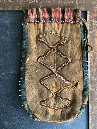 Antique Native American Cree Plains Beaded Pouch First Nations 2