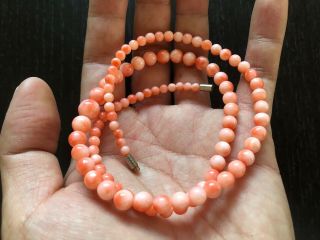 Fine Old VTG Antique Chinese Pink Angel Skin Coral Beaded Graduated Art Necklace 11