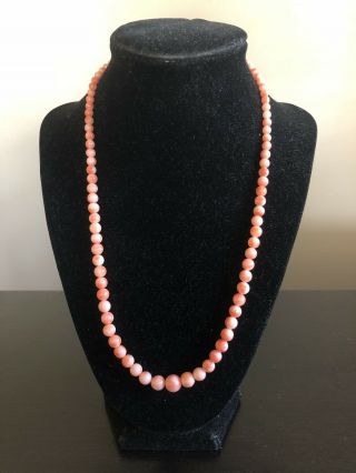 Fine Old VTG Antique Chinese Pink Angel Skin Coral Beaded Graduated Art Necklace 3