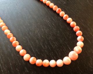 Fine Old VTG Antique Chinese Pink Angel Skin Coral Beaded Graduated Art Necklace 6